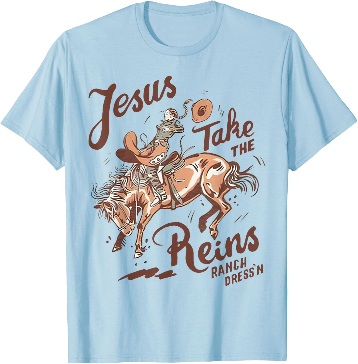 Jesus Take The Reins Vintage Cowboy T-Shirt - T-Shirt | Light Blue
