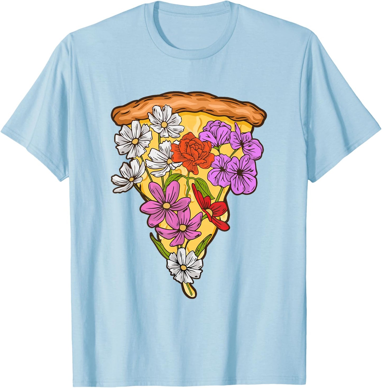Pizza Slice Spring Flower Design for a Pizza Lover T-Shirt - T-Shirt | Light Blue