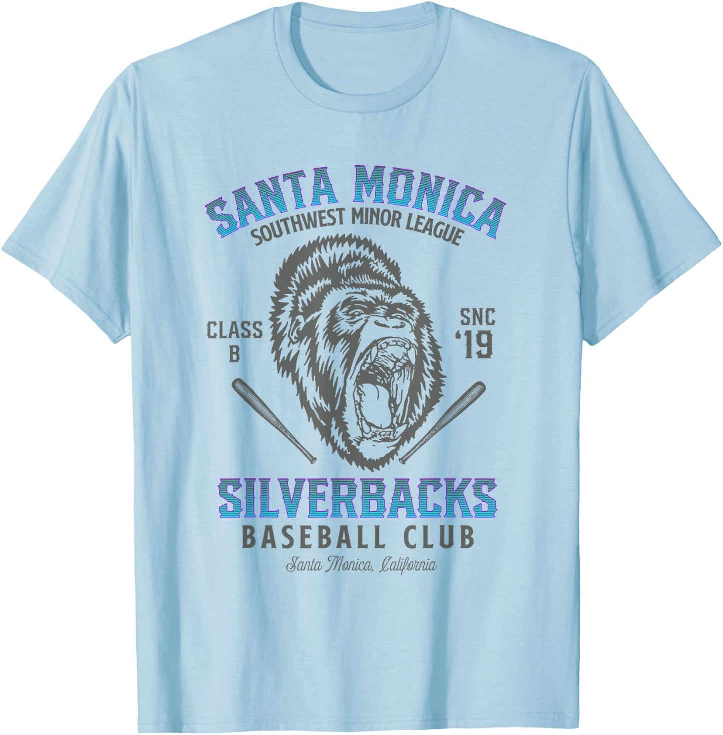 Santa Monica Silverbacks Minor League Retro Baseball Team T-Shirt - T-Shirt | Light Blue