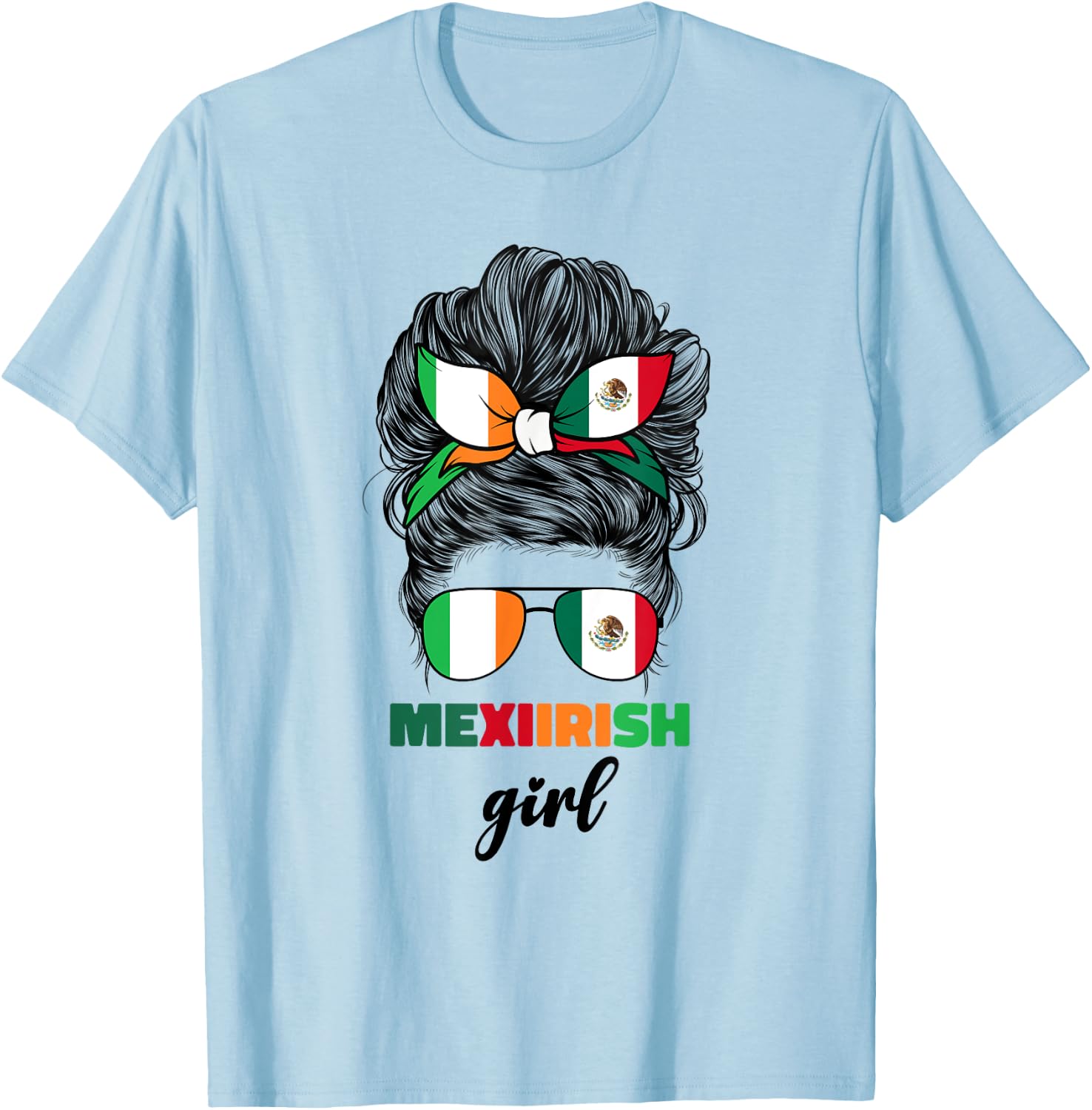 Half Mexican And Irish Mexico Ireland Flag Girl T-Shirt - T-Shirt | Light Blue