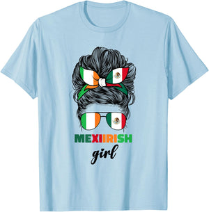 Half Mexican And Irish Mexico Ireland Flag Girl T-Shirt - T-Shirt | Light Blue