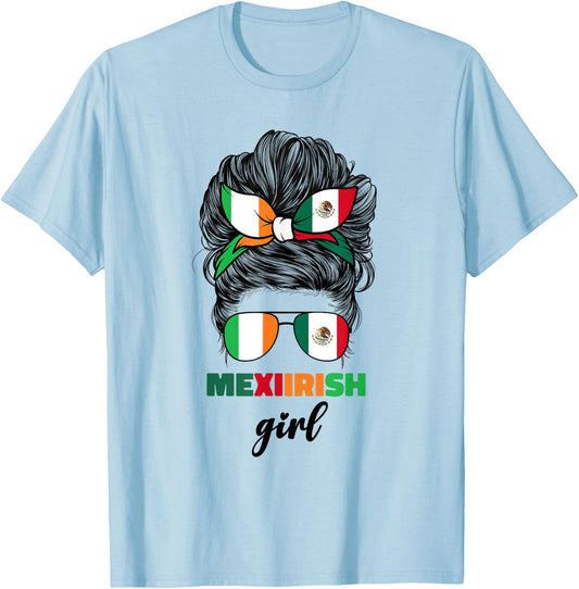 Half Mexican And Irish Mexico Ireland Flag Girl T-Shirt - T-Shirt | Light Blue