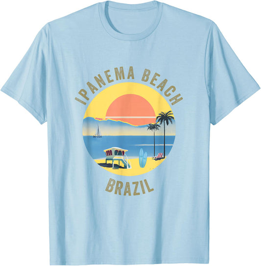 Ipanema Beach Souvenir Apparel - Retro Vintage Ipanema Beach T-Shirt - T-Shirt | Light Blue