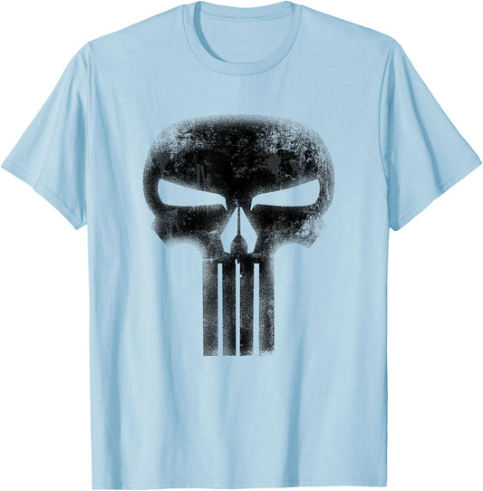Marvel Comics Retro Classic The Punisher Black Skull Logo T-Shirt - T-Shirt | Light Blue