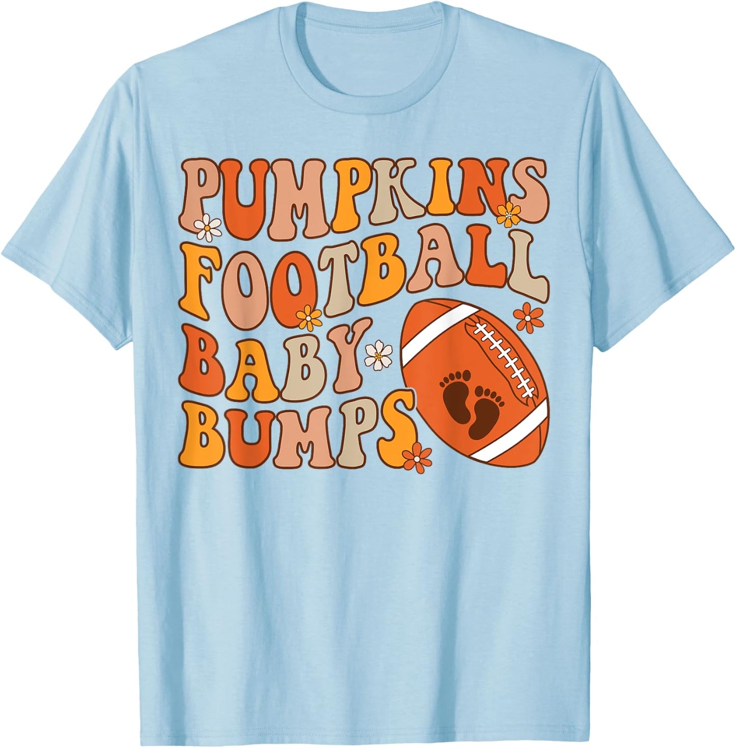 Pumpkins Football Baby Bumps Pregnancy Announcement Fall T-Shirt - T-Shirt | Light Blue
