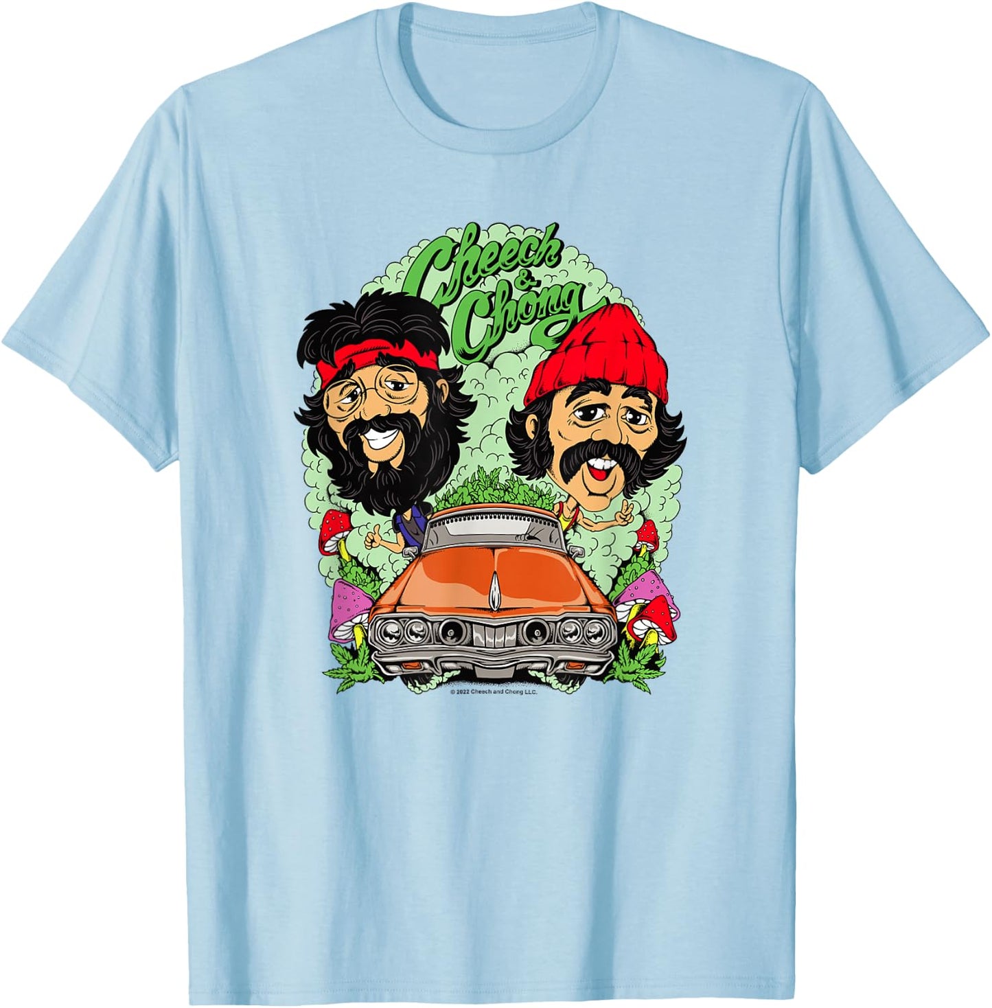 Cheech & Chong Driving Having A Trip Cartoon Style T-Shirt - T-Shirt | Light Blue
