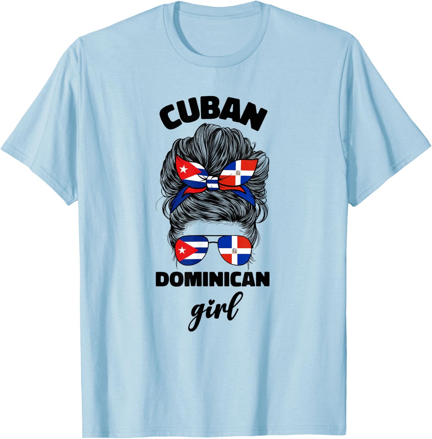 Half Dominican Republic And Cuban Cuba Flag Girl Women Mix T-Shirt - T-Shirt | Light Blue