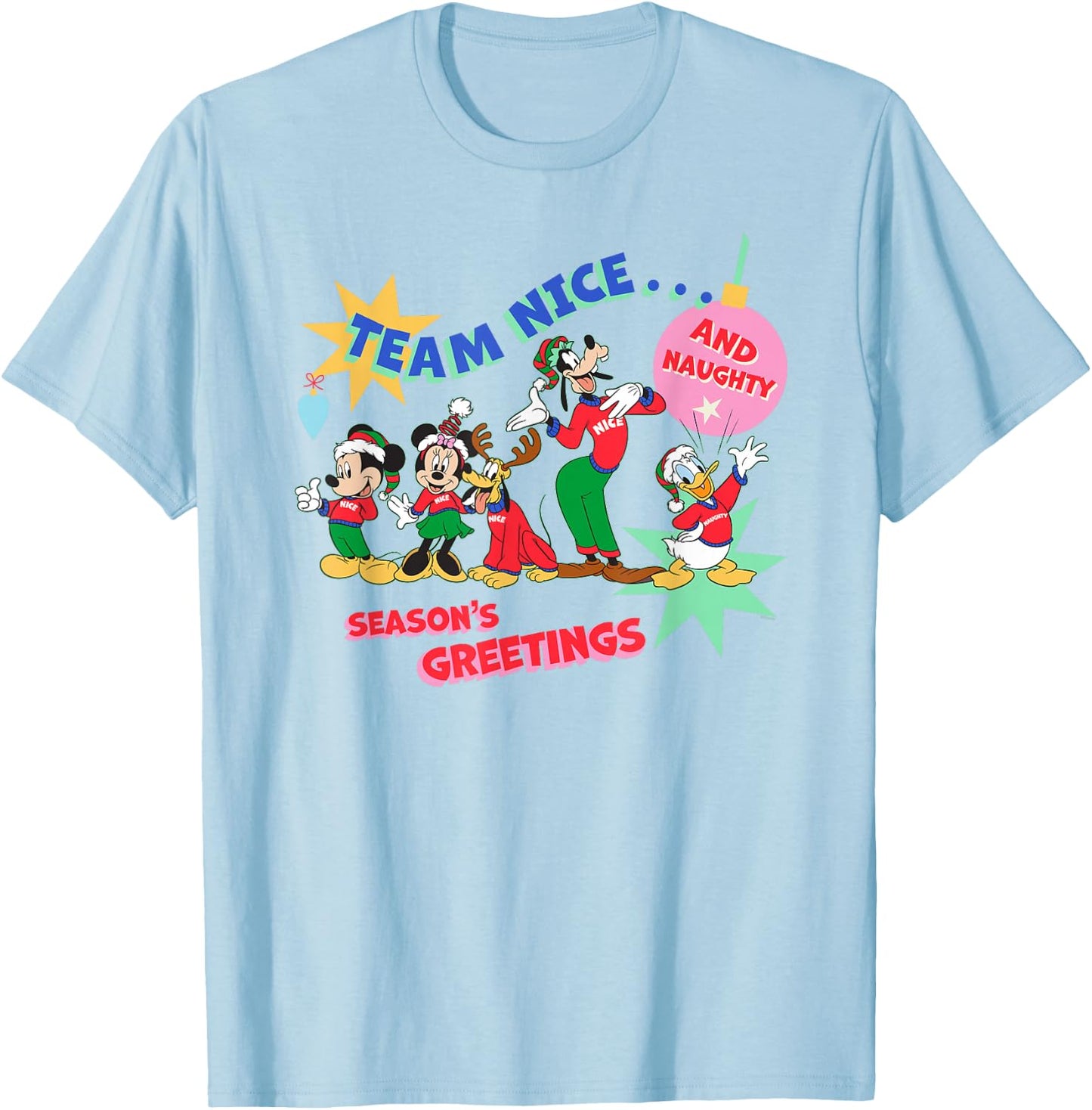 Disney Mickey & Pals Christmas Holiday Team Nice…and Naughty T-Shirt - T-Shirt | Light Blue