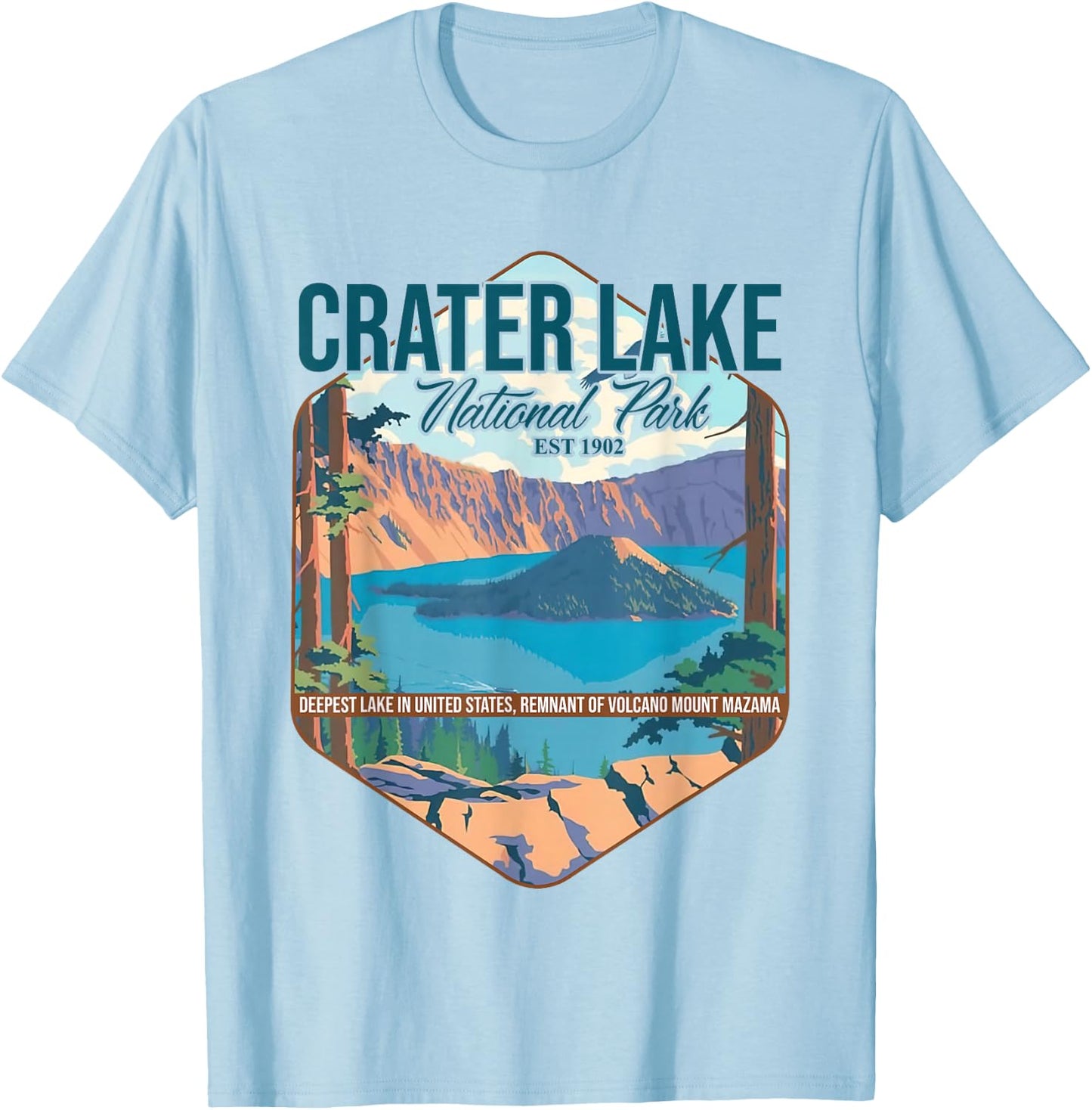 Camper Nature Lover Camping Hiking Crater Lake National Park T-Shirt - T-Shirt | Light Blue