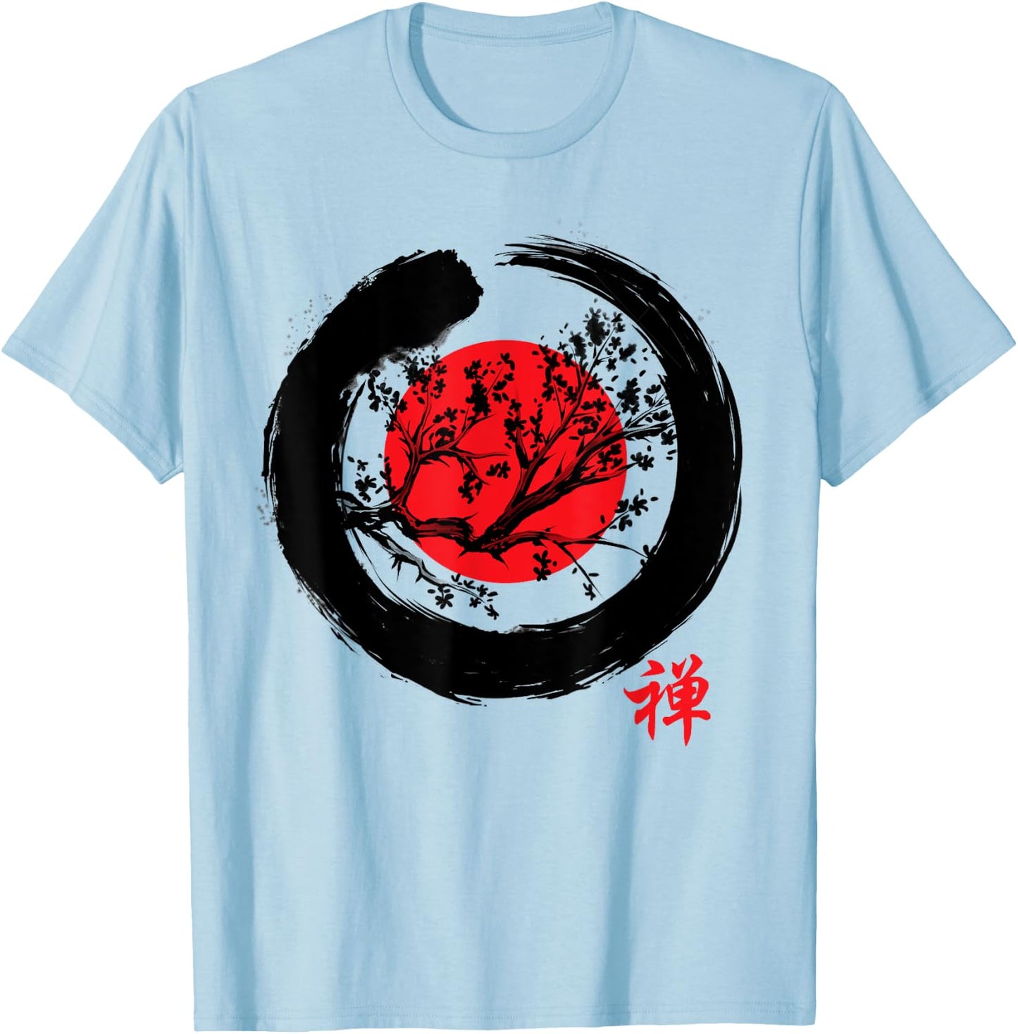 Japanese Calligraphy - Zen Buddhist Enso Circle Meditation T-Shirt - T-Shirt | Light Blue