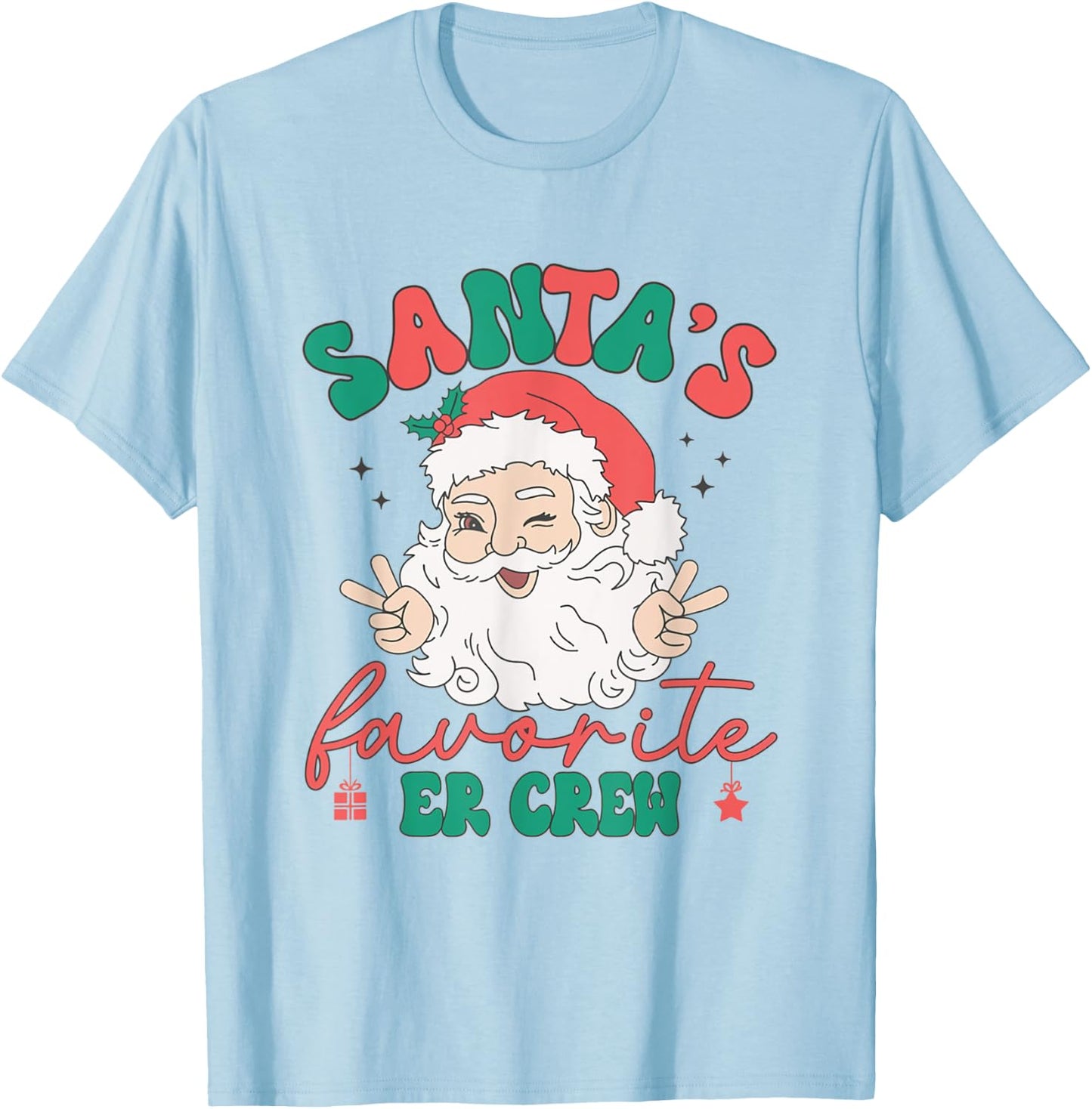 Retro Santas Favorite ER Crew Christmas Emergency Department T-Shirt - T-Shirt | Light Blue