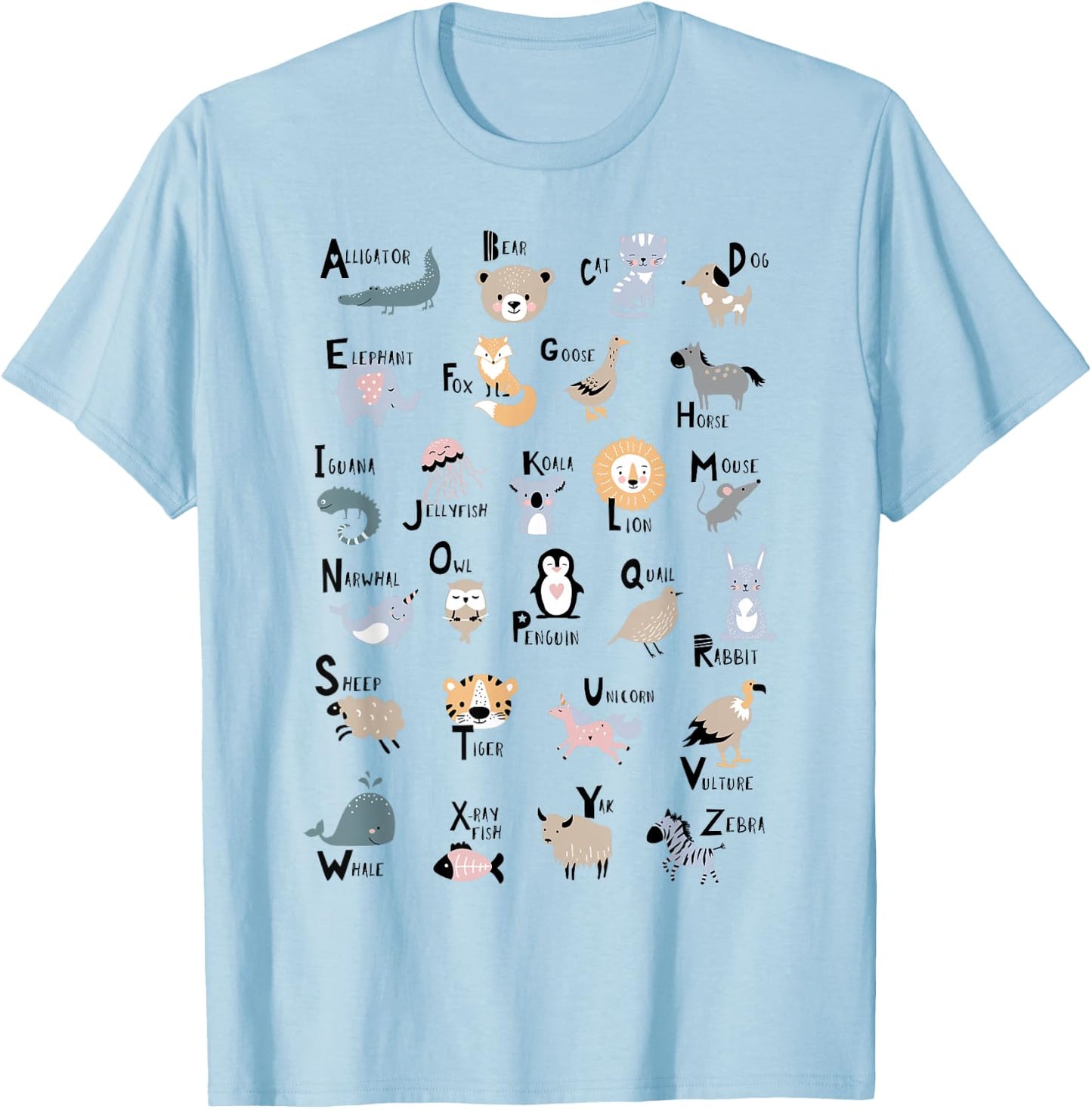 ABC Animals Identification A-Z Types Of Zoo Animals Alphabet T-Shirt - T-Shirt | Light Blue