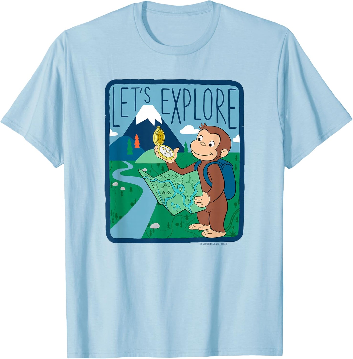 Curious George Let's Explore Outdoor George Map T-Shirt - T-Shirt | Light Blue
