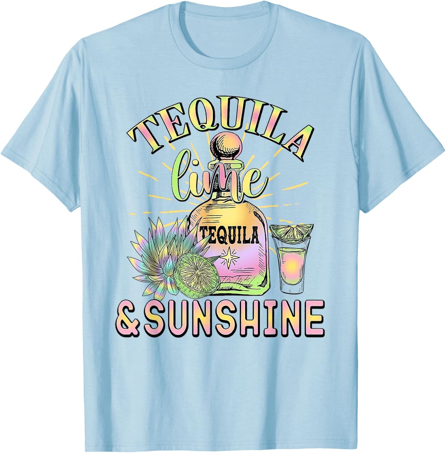 Tequila Lime And Sunshine Funny Beach Summer Vacation Travel Women T-Shirt - T-Shirt | Light Blue