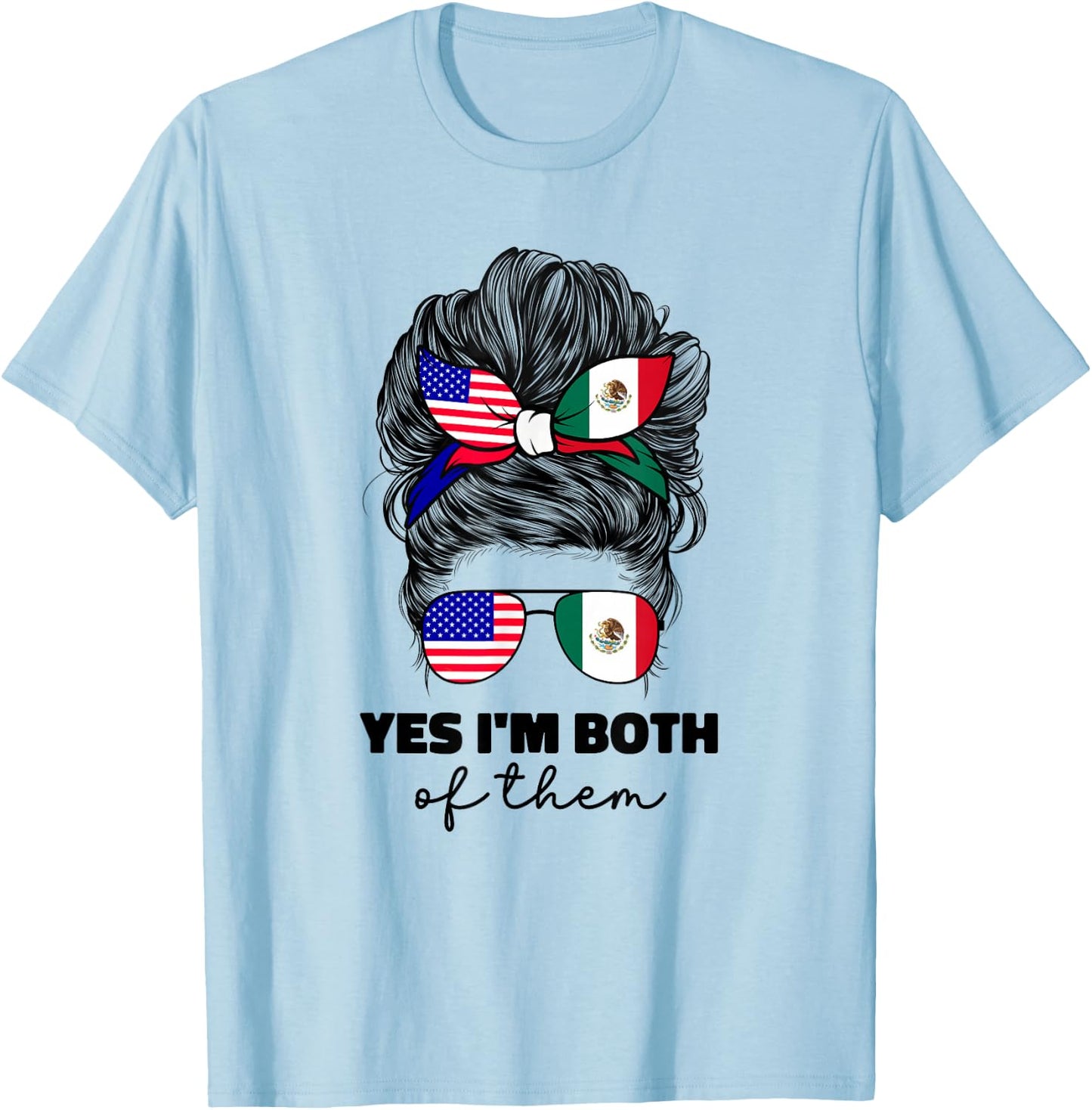 Half Mexican and American Mexico America USA Flag Girl Women T-Shirt - T-Shirt | Light Blue