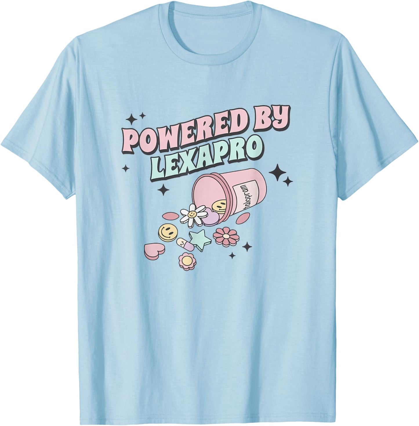 Powered by Lexapro Retro Mental Health Take Your Meds T-Shirt - T-Shirt | Light Blue
