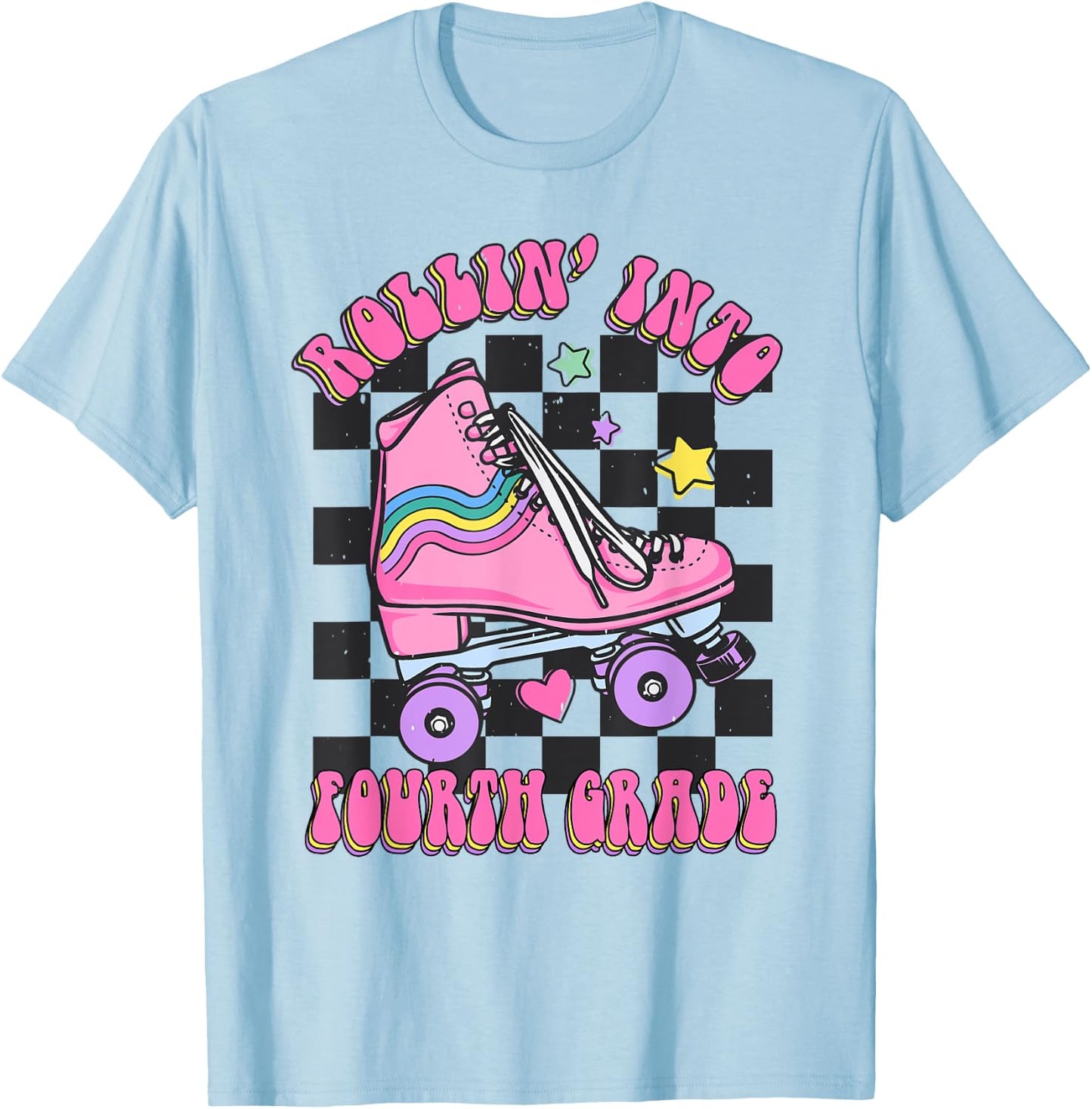 Kids Back To School Skating Rollin Into Fourth 4th Grade T-Shirt - T-Shirt | Light Blue