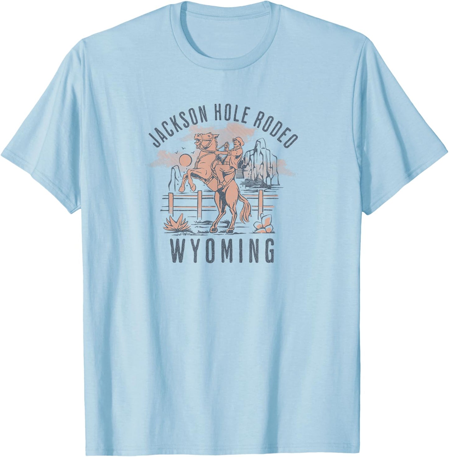 Jackson Hole Wyoming Rodeo Cowboy and Horse T-Shirt - T-Shirt | Light Blue
