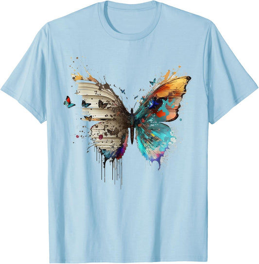 Art abstract butterfly animals book artwork T-Shirt - T-Shirt | Light Blue