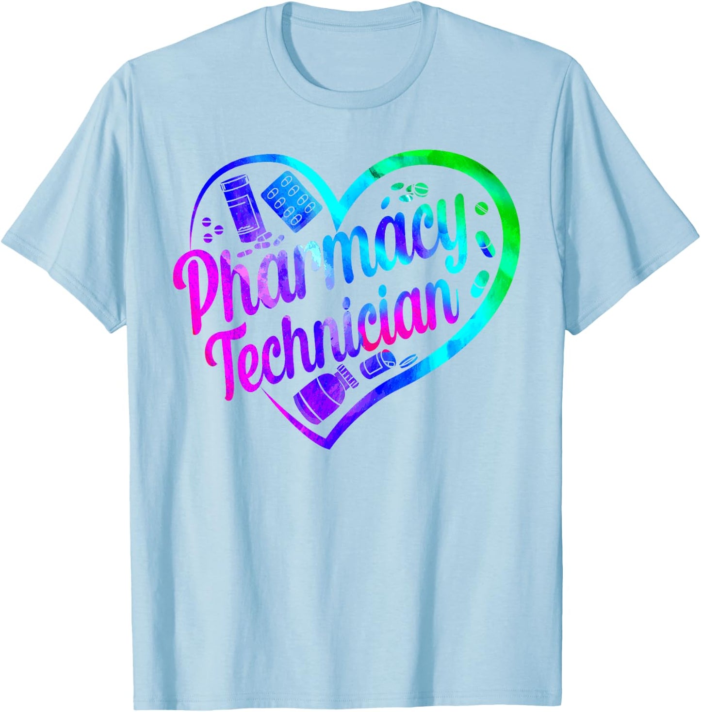 Pharmacy Tech Technician Pharmacist Student Heart Watercolor T-Shirt - T-Shirt | Light Blue