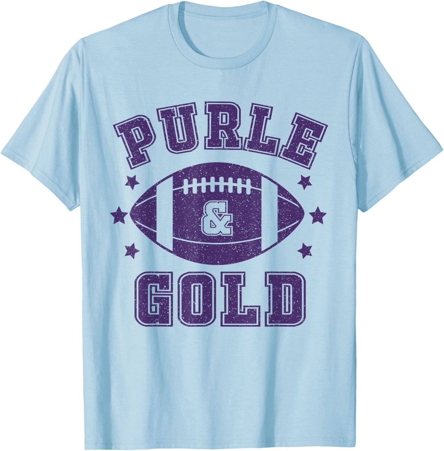On Gameday Football We Wear Purple and Gold School Spirit T-Shirt - T-Shirt | Light Blue