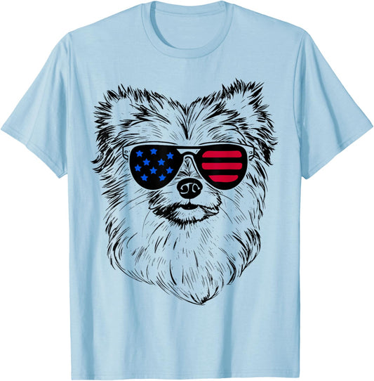 Aussiepom Dog 4th July America USA Flag Men Women Kids T-Shirt - T-Shirt | Light Blue