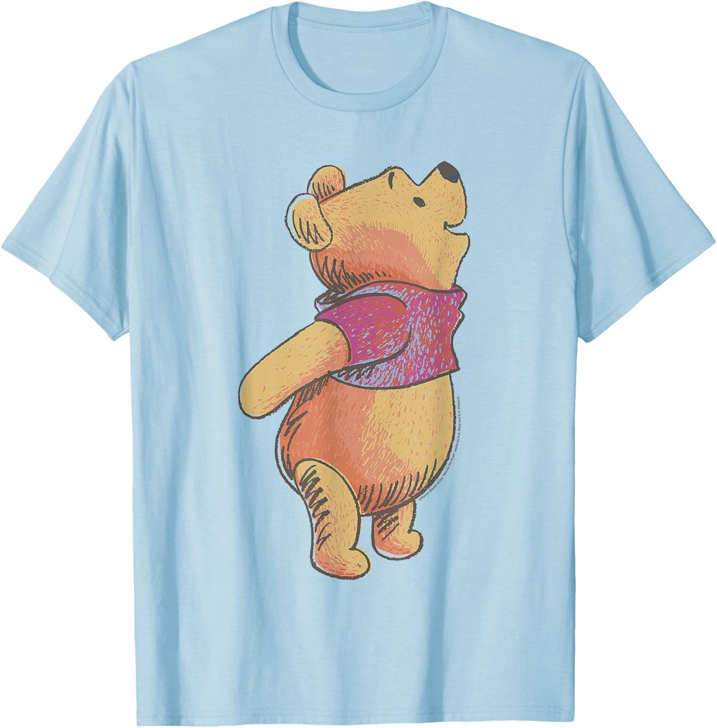 Disney Winnie The Pooh Looking Upwards With Joy Portrait T-Shirt - T-Shirt | Light Blue