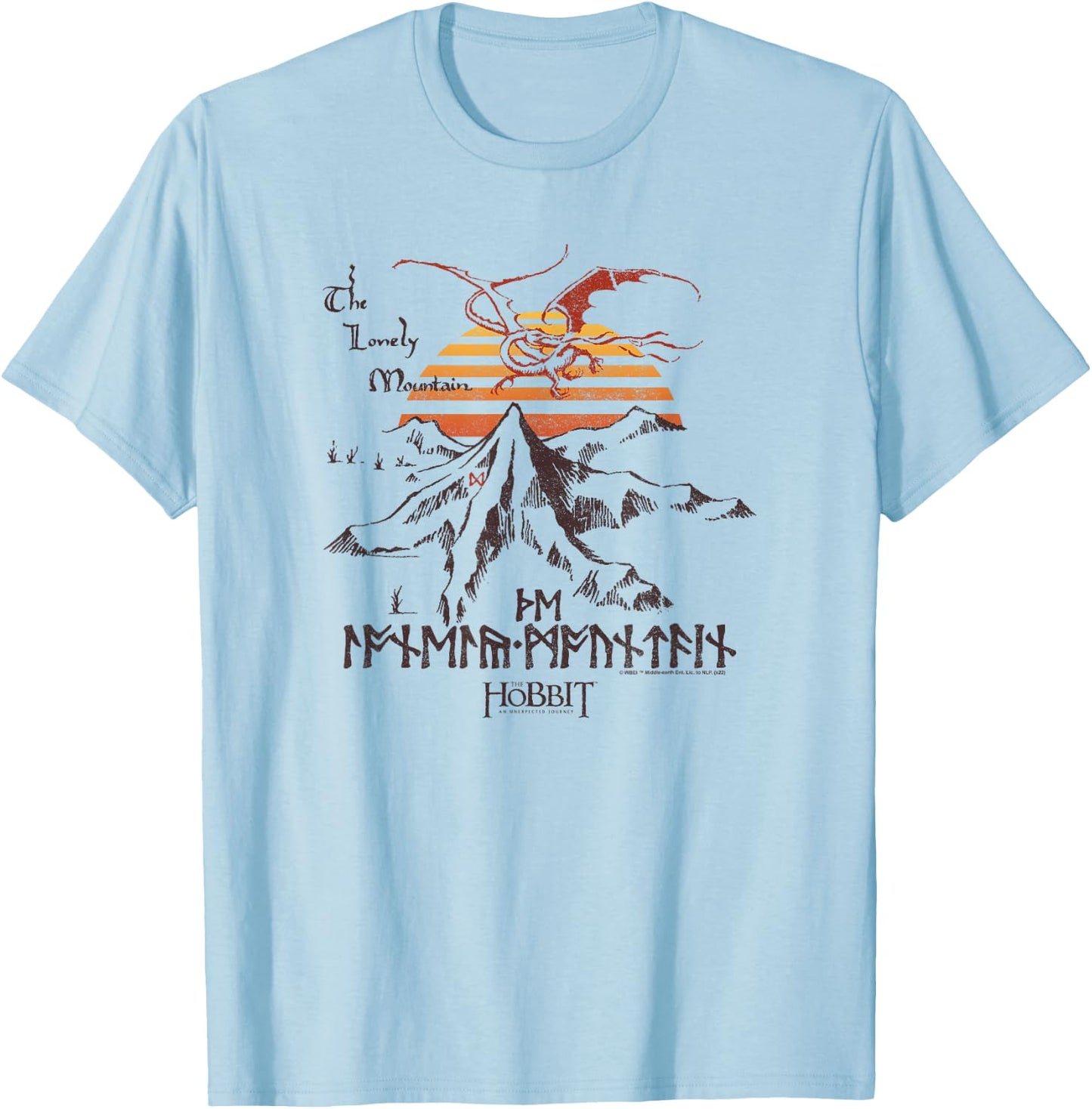 The Hobbit The Lonely Mountain Dragon Sunset T-Shirt - T-Shirt | Light Blue