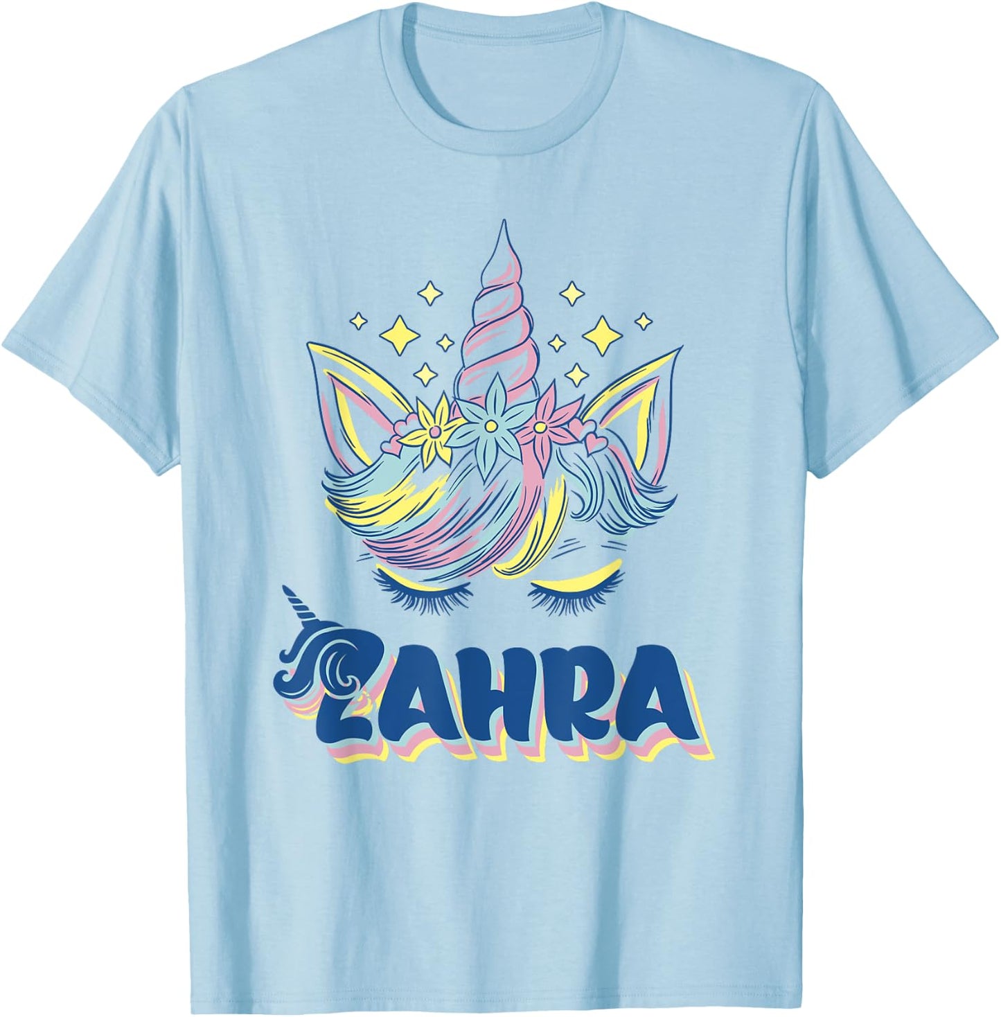 Zahra personalized custom name Rainbow Unicorn crown T-Shirt - T-Shirt | Light Blue