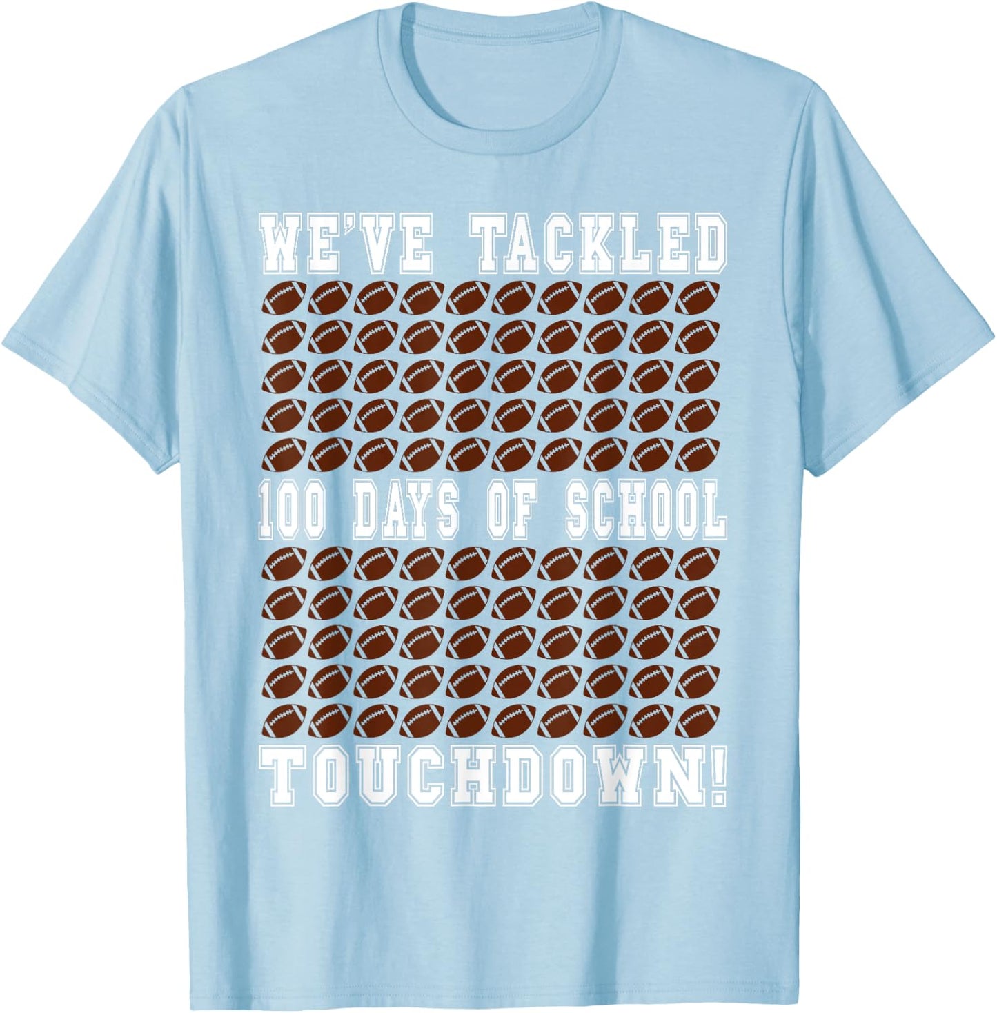 Football Counting 100 Days of School T-Shirt - T-Shirt | Light Blue