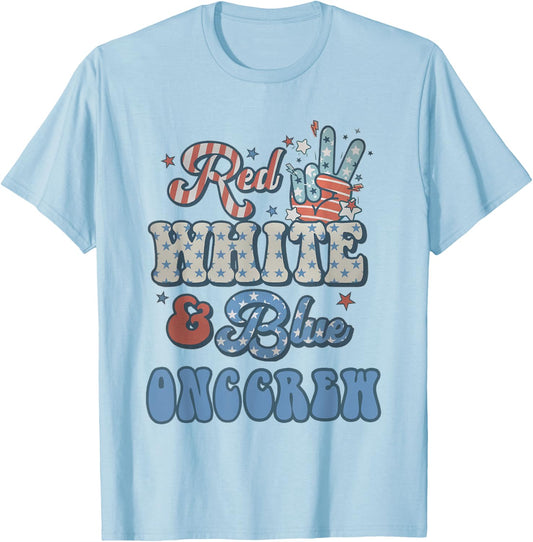Oncology Nurse 4th of July Red White Blue Onc Crew RN T-Shirt - T-Shirt | Light Blue