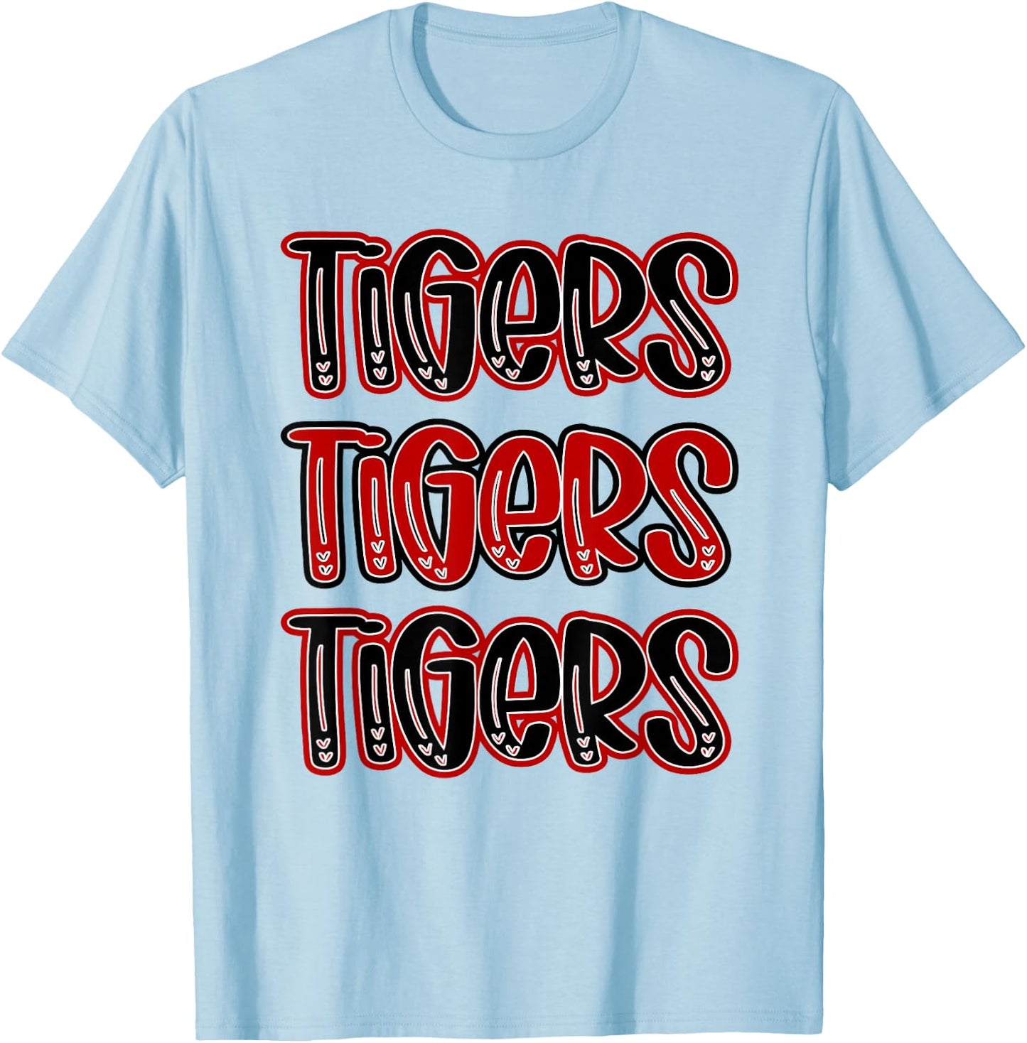 Tigers Repeating School Spirit Red Black T-Shirt - T-Shirt | Light Blue