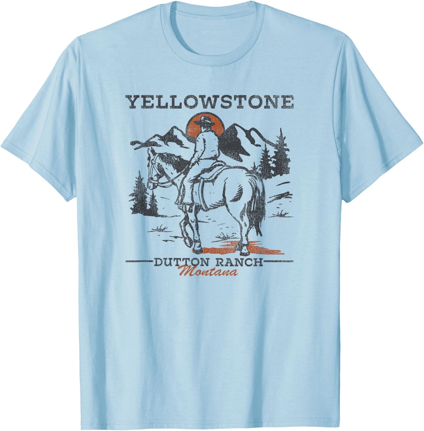 Yellowstone Dutton Ranch Cowboy Sunset T-Shirt - T-Shirt | Light Blue