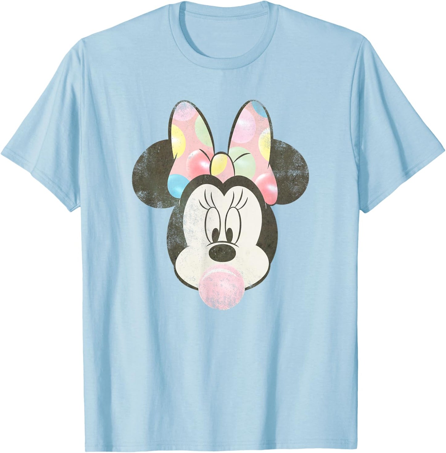 Disney Minnie Mouse Retro Bubblegum Big Face Portrait T-Shirt - T-Shirt | Light Blue