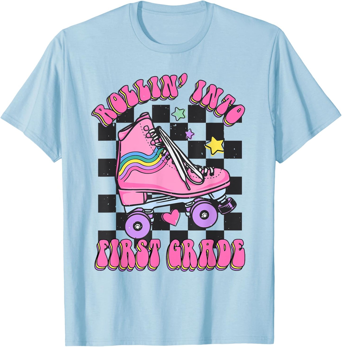 Kids Back To School Skating Rollin Into First 1st Grade T-Shirt - T-Shirt | Light Blue