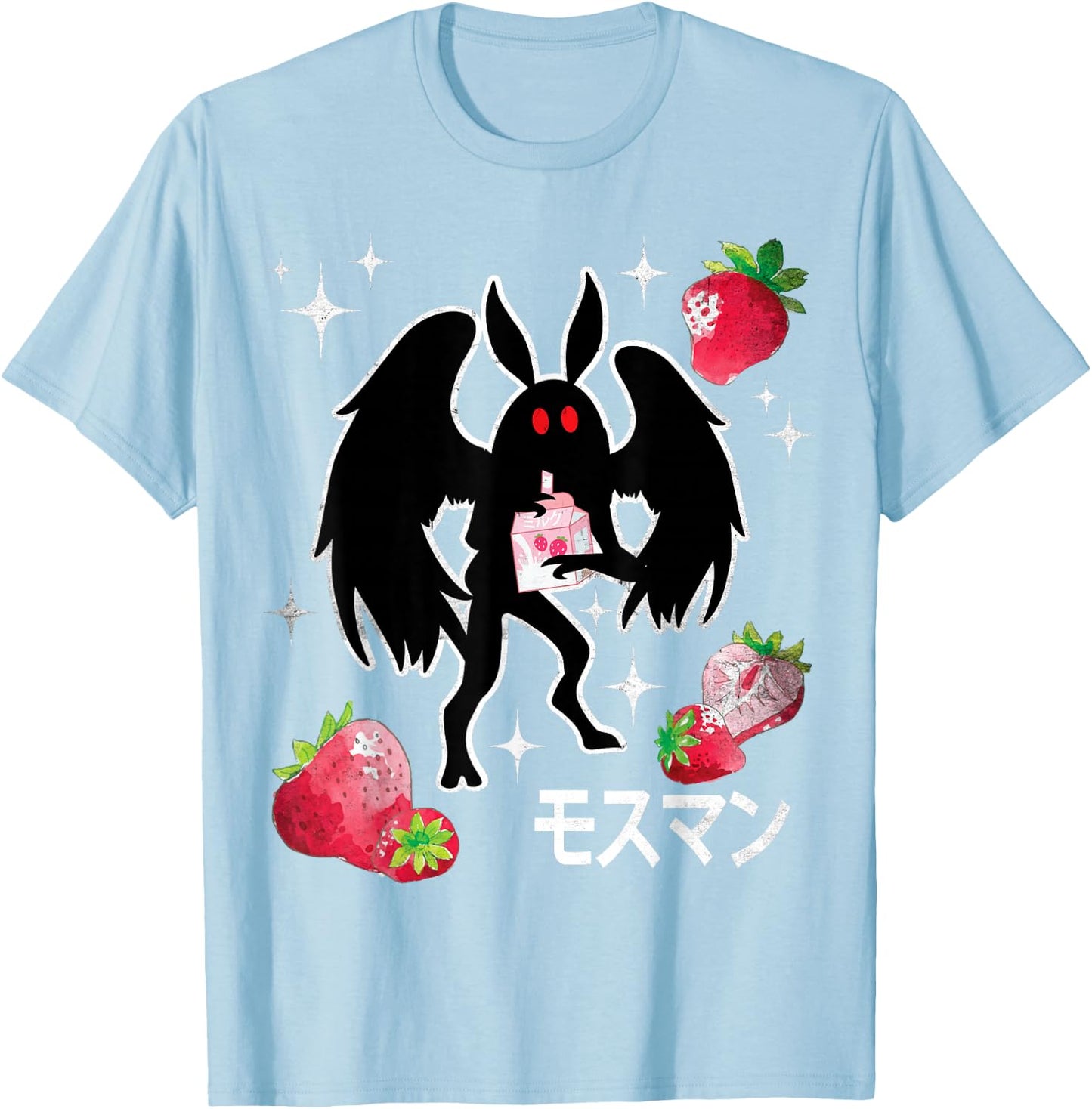 Mothman Kawaii Strawberry Milk Shake Carton T-Shirt - T-Shirt | Light Blue