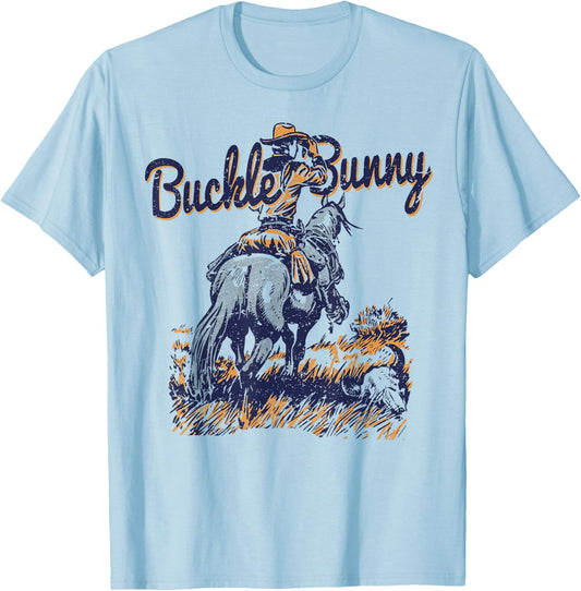 Cowboy Ranch Buckle Bunny Western Cowgirl T-Shirt - T-Shirt | Light Blue