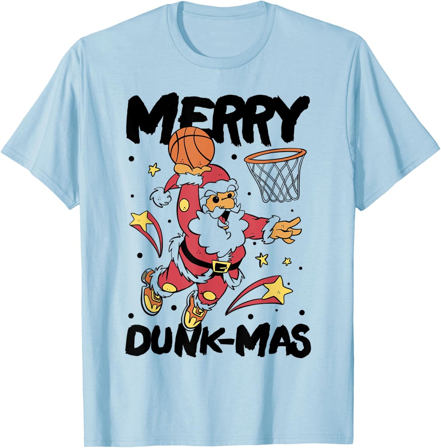 Merry Dunk-mas Sports Player Santa Christmas Basketball T-Shirt - T-Shirt | Light Blue