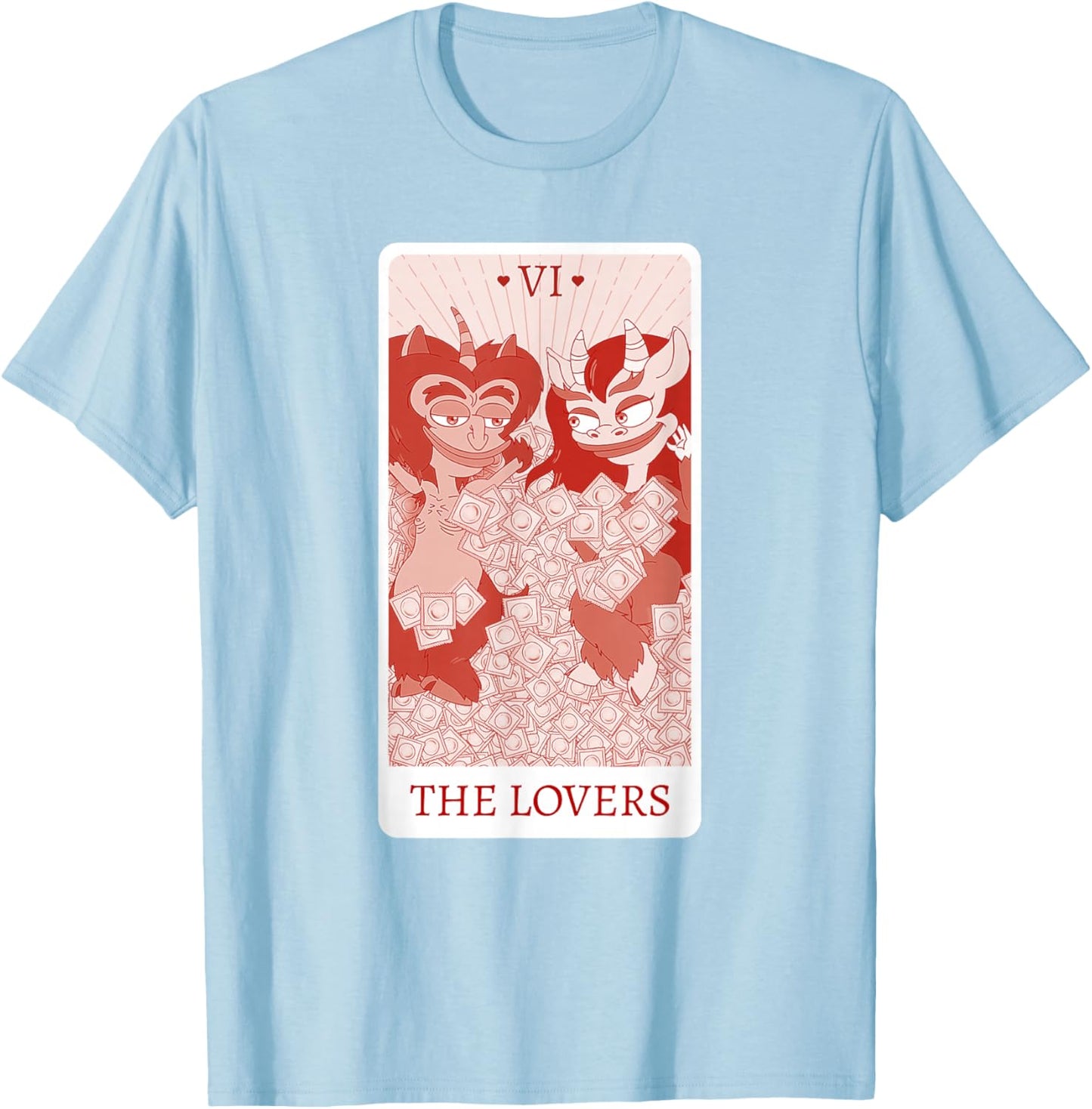 Big Mouth The Lovers Hormones Monsters Tarot Card T-Shirt - T-Shirt | Light Blue