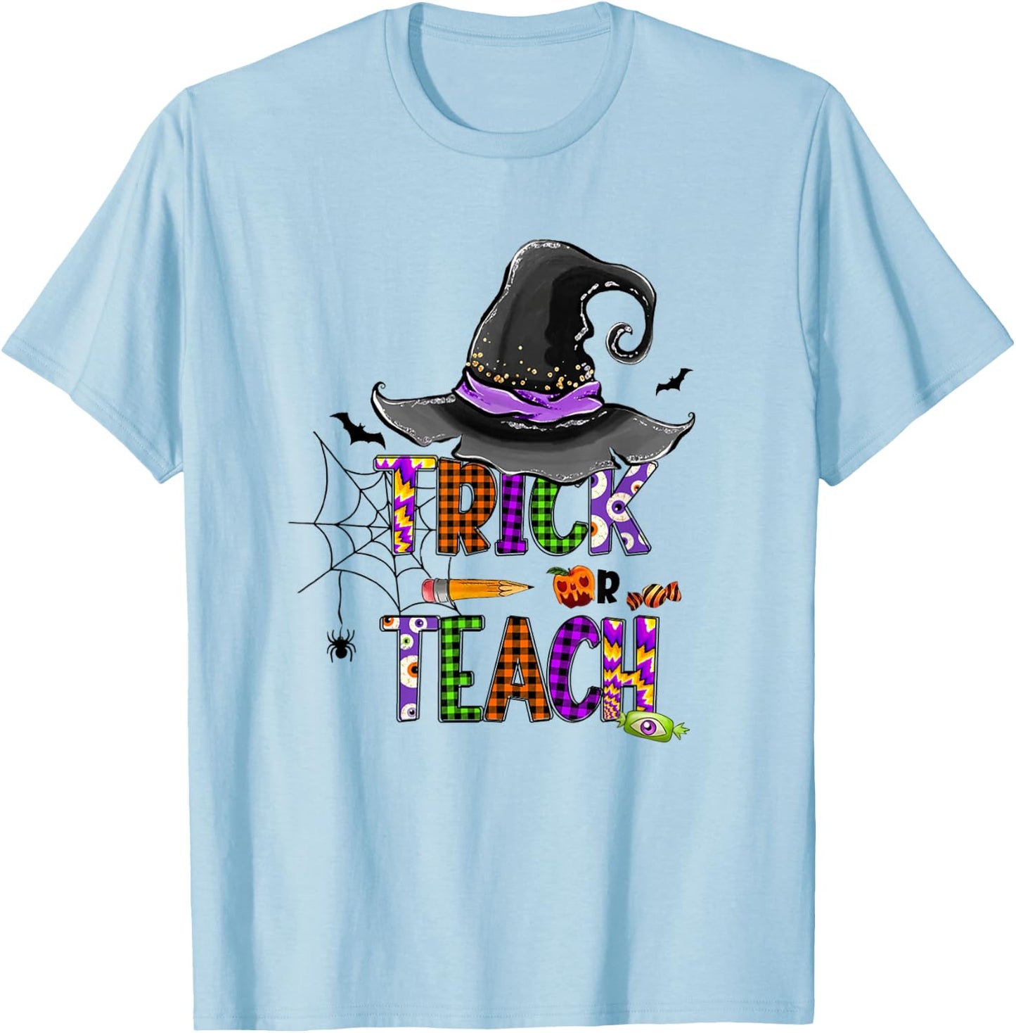 Retro Trick Or Teach Ghost Teacher Halloween Costume T-Shirt - T-Shirt | Light Blue