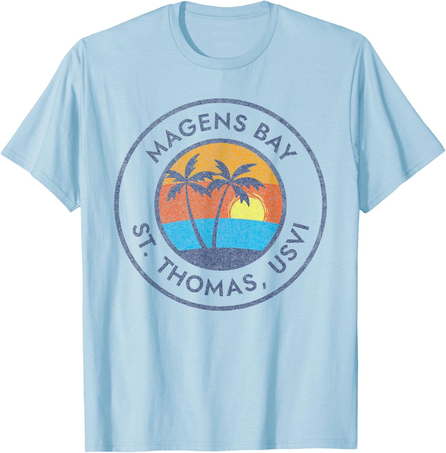 Magens Bay, St. Thomas USVI Vintage Sunset Faded Distressed T-Shirt - T-Shirt | Light Blue