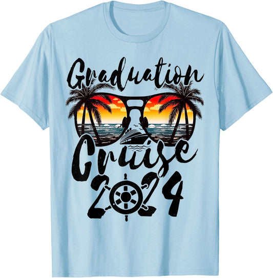 Senior Graduation Trip Cruise 2024 Retro Ship Party Cruise T-Shirt - T-Shirt | Light Blue