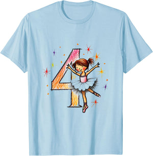 Happy Birthday 4 Year Old Dancer Ballerina T-Shirt - T-Shirt | Light Blue