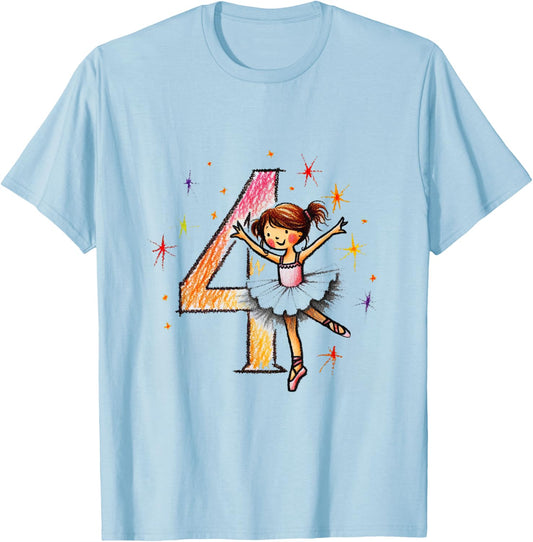 Happy Birthday 4 Year Old Dancer Ballerina T-Shirt - T-Shirt | Light Blue