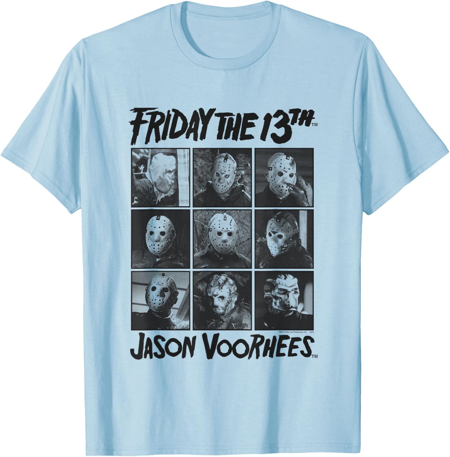 Friday The 13th Jason Black and White Grid Horror Movie T-Shirt - T-Shirt | Light Blue