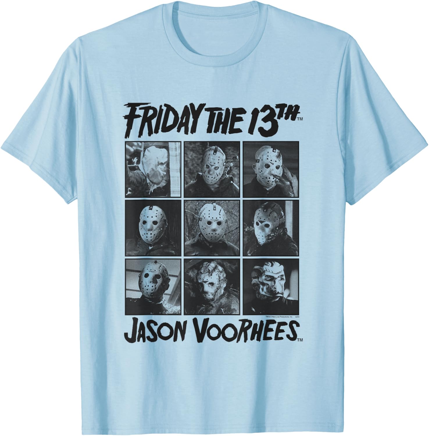 Friday The 13th Jason Black and White Grid Horror Movie T-Shirt - T-Shirt | Light Blue