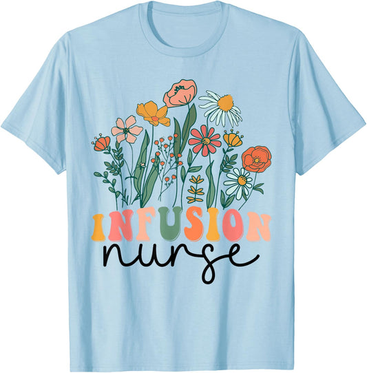 Groovy Wildflower Infusion Nurse T-Shirt - T-Shirt | Light Blue