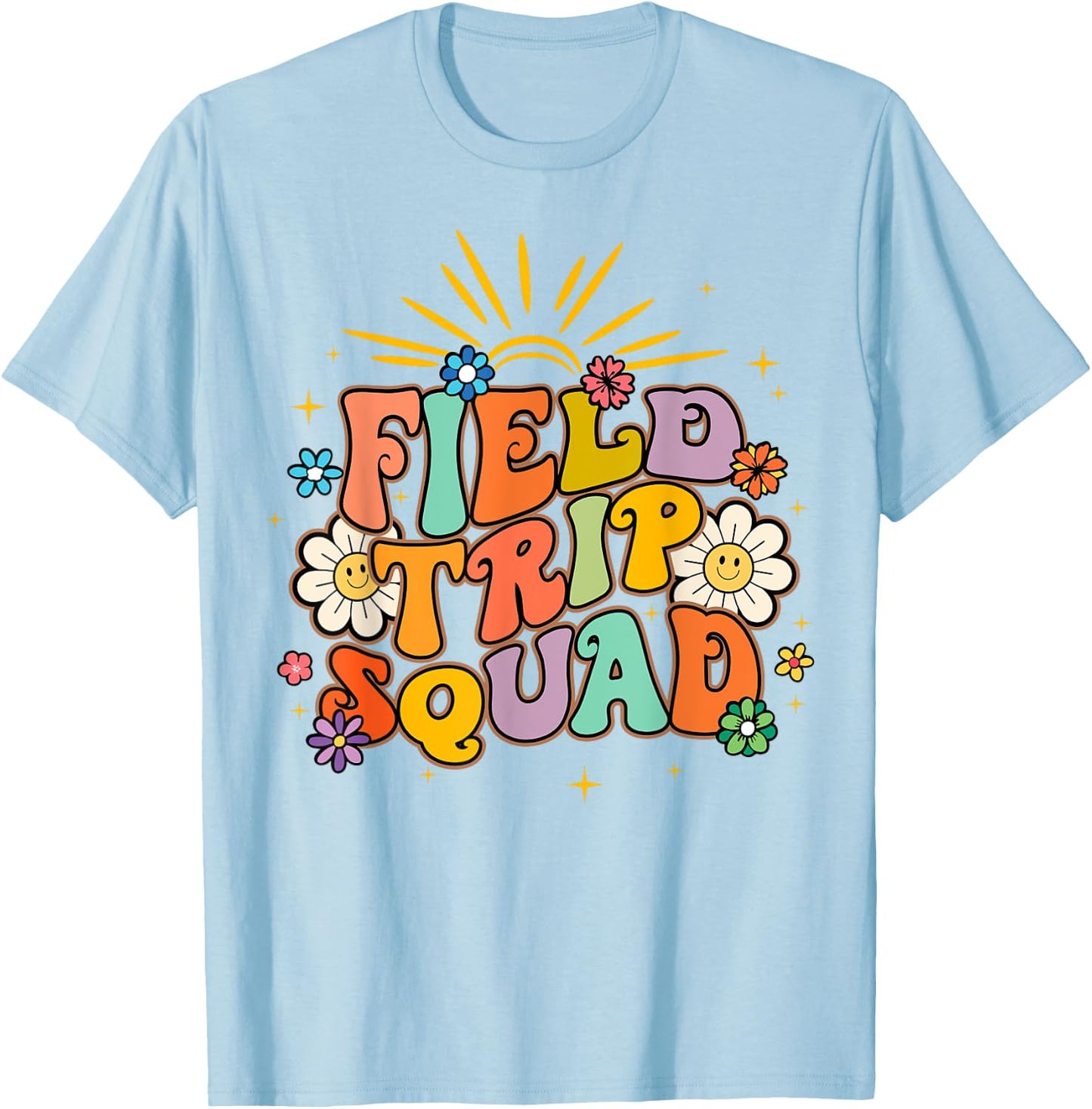 Hippie smile Face Field Trip Squad Groovy Field Day 2025 T-Shirt - T-Shirt | Light Blue
