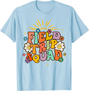 Hippie smile Face Field Trip Squad Groovy Field Day 2025 T-Shirt - T-Shirt | Light Blue