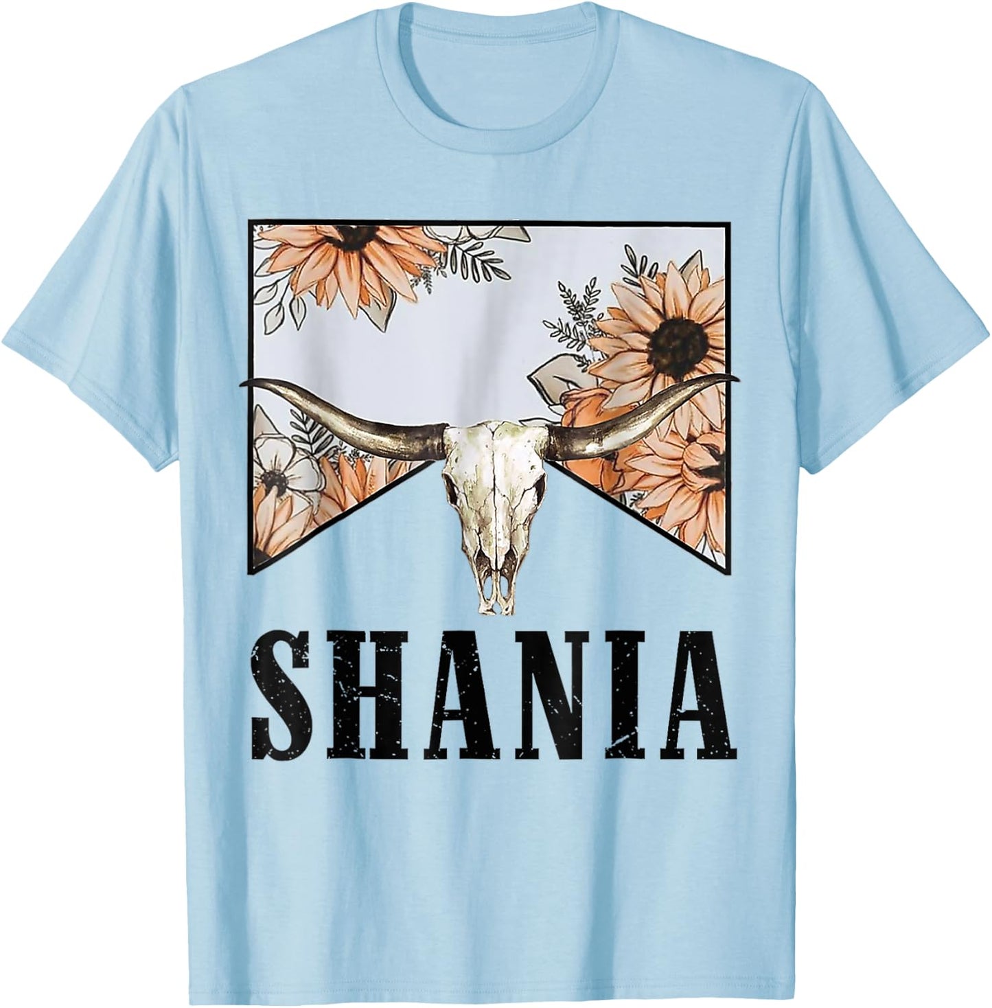 Shania Bull Skull Western Country Shania Cowgirl Howdy T-Shirt - T-Shirt | Light Blue